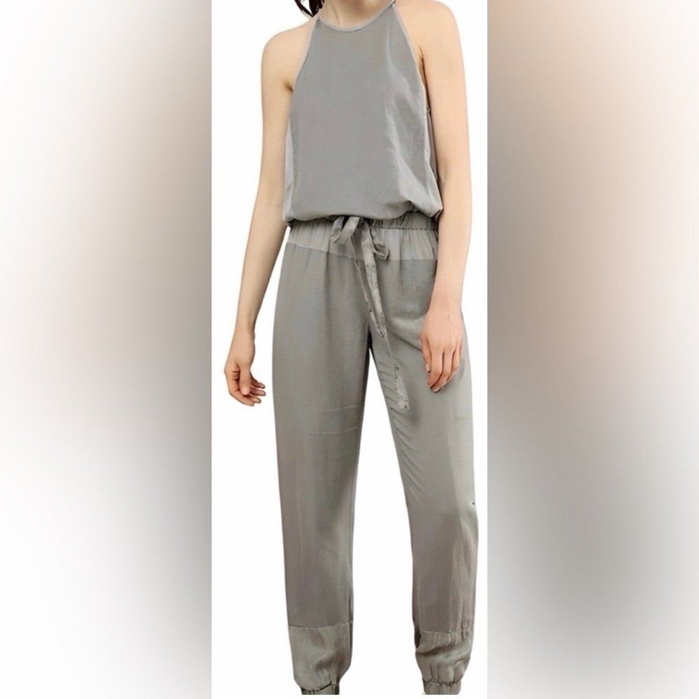 Young Fabulous & Broke Diego Jumpsuit Gray Halter Linen Blend M NWT